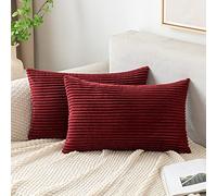 EMEMA Decorative Housse de Coussin en Velours Côtelé Canapé Taie d'oreiller Douce pour Maison Salon Chambre Lit Clic Clac 40x60 cm Lot de 2 Bourgogne