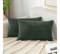 EMEMA Decorative Housse de Coussin en Velours Côtelé Canapé Taie d'oreiller Douce pour Maison Salon Chambre Lit Clic Clac 40x60 cm Lot de 2 Vert-débris
