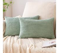EMEMA Decorative Housse de Coussin en Velours Côtelé Canapé Taie d'oreiller Douce pour Maison Salon Chambre Lit Clic Clac 40x60 cm Lot de 2 Vert-Clair