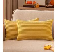 EMEMA Decorative Housse de Coussin en Velours Côtelé Canapé Taie d'oreiller Douce pour Maison Salon Chambre Lit Clic Clac 40x60 cm Lot de 2 Jaune Gingembre