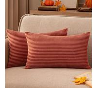 EMEMA Decorative Housse de Coussin en Velours Côtelé Canapé Taie d'oreiller Douce pour Maison Salon Chambre Lit Clic Clac 30x50 cm Lot de 2 Caramel