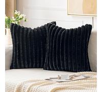 EMEMA Housses de Coussin en Velours Super Doux en Fausse Fourrure Moderne Lot de 2 et Lavable Taie Décorative pour Le Salon la Chambre et Le Canapé 40x40 cm Noir