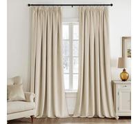 EMEMA Rideau Velours Beige Occultant Thermique Cordon 2x140x245cm Rideaux