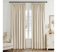 EMEMA Rideau Velours Beige Occultant Thermique Cordon 2x140x245cm Rideaux