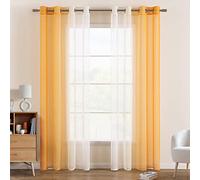 EMEMA Rideau Voilage Rideaux Dégradé à Oeillet Voilages Intérieur Fenêtre en Polyester Couleur Changée Voile Transparent Décor pour Salon Chambre Bureau Lot de 2, 140x245 CM Orange
