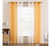EMEMA Rideau Voilage Rideaux Dégradé à Oeillet Voilages Intérieur Fenêtre en Polyester Couleur Changée Voile Transparent Décor pour Salon Chambre Bureau Lot de 2, 140x175 CM Orange