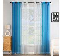 EMEMA Rideau Voilage Rideaux Dégradé à Oeillet Voilages Intérieur Fenêtre en Polyester Couleur Changée Voile Transparent Décor pour Salon Chambre Bureau Lot de 2, 140x175 CM Bleu Profond