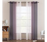 EMEMA Rideau Voilage Rideaux Dégradé à Oeillet Voilages Intérieur Fenêtre en Polyester Couleur Changée Voile Transparent Décor pour Salon Chambre Bureau Lot de 2, 140x260 CM Violet