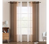 EMEMA Rideau Voilage Rideaux Dégradé à Oeillet Voilages Intérieur Fenêtre en Polyester Couleur Changée Voile Transparent Décor pour Salon Chambre Bureau Lot de 2, 140x145 CM Café Clair