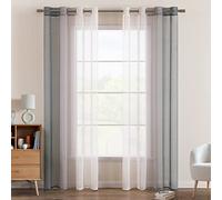 EMEMA Rideau Voilage Rideaux Dégradé à Oeillet Voilages Intérieur Fenêtre en Polyester Couleur Changée Voile Transparent Décor pour Salon Chambre Bureau Lot de 2, 140x245 CM Gris