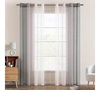 EMEMA Rideau Voilage Rideaux Dégradé à Oeillet Voilages Intérieur Fenêtre en Polyester Couleur Changée Voile Transparent Décor pour Salon Chambre Bureau Lot de 2, 140x145 CM Gris