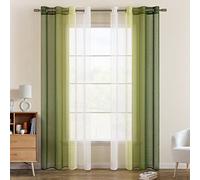 EMEMA Rideau Voilage Rideaux Dégradé à Oeillet Voilages Intérieur Fenêtre en Polyester Couleur Changée Voile Transparent Décor pour Salon Chambre Bureau Lot de 2, 140x175 CM Olive