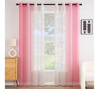 EMEMA Rideau Voilage Rideaux Dégradé à Oeillet Voilages Intérieur Fenêtre en Polyester Couleur Changée Voile Transparent Décor pour Salon Chambre Bureau Lot de 2, 140x175 CM Rose