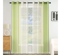 EMEMA Rideau Voilage Rideaux Dégradé à Oeillet Voilages Intérieur Fenêtre en Polyester Couleur Changée Voile Transparent Décor pour Salon Chambre Bureau Lot de 2, 140x245 CM Vert