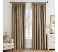 EMEMA Rideaux à Cordon Semi-Occultants Isolants en Velours 2 pièces 140 * 225 cm Rideaux Modernes pour Salon et Chambre à Coucher Rideau épais en Satin Thermique, Beige Foncé