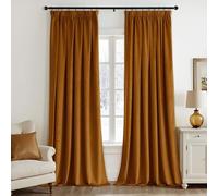 EMEMA Rideaux à Cordon Semi-Occultants Isolants en Velours 2 pièces 140 * 260 cm Rideaux Modernes pour Salon et Chambre à Coucher Rideau épais en Satin Thermique, Brun Doré