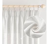 EMEMA Rideaux Rideau De Lin avec Fronceur Voile Rideau Aspect Lin Moderne Semi-Transparent pour Salon Echarpe DéCorative Rideaux De Cuisine Echarpe à Passants Chambre d'enfants Blanc 140 x 160 cm