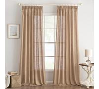 EMEMA Rideaux Rideau De Lin avec Fronceur Voile Rideau Aspect Lin Moderne Semi-Transparent pour Salon Echarpe DéCorative Rideaux De Cuisine Echarpe à Passants Chambre d'enfants Marron 140 x 160 cm
