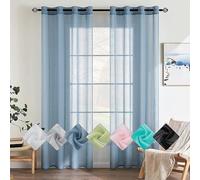 EMEMA Rideaux Transparents Couleur Pure - Panneaux Voile De Fenêtre Élégant pour Chambre Salon - 2 Panneaux à Oeillets 140x245cm Bleu Nil