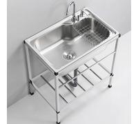 EMENAR Évier Utilitaire en Acier Inoxydable, Évier De Jardin Extérieur, Évier Commercial Autoportant Anti-débordement avec Robinet, Évier Simple pour Cuisine, Buanderie, Garage (Color : Cold, Size :