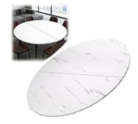 EMENKD 2-Fold Portable Wooden Dining No Legs, 30 40inch Large Round Folding Tabletop Extender Foldable Table Top for Family Meals Parties(White Stripes,80cm/30inch)