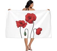 EMENZA Serviette de Bain 100 x 200 cm Rouge, Coquelicots Serviettes de Plage Microfibre à Séchage Rapide pour Femme Homme, Coton, Serviette de Bain Grande Taille pour Sauna, Piscine, Camping