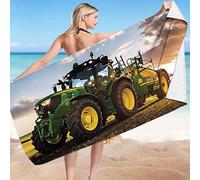 EMENZA Serviette de Bain 80 x 160 cm Tracteur, Vert Serviettes de Plage Microfibre à Séchage Rapide pour Femme Homme, Coton, Serviette de Bain Grande Taille pour Sauna, Piscine, Camping