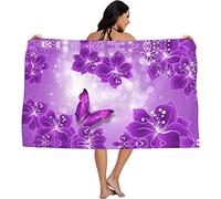 EMENZA Serviettes de Plage 100 x 200 cm Fleur Mauve, Drap de Plage XXL Microfibre à Séchage Rapide pour Femme Homme, Coton, Serviette de Bain Grande Taille pour Sauna, Piscine, Camping