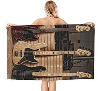 EMENZA Serviettes de Plage 100 x 200 cm Rock, 3D Guitare Drap de Plage XXL Microfibre à Séchage Rapide pour Femme Homme, Coton, Serviette de Bain Grande Taille pour Sauna, Piscine, Camping