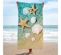 EMENZA Serviettes de Plage 200 x 200 cm, 3D Coquillage Tropical Drap de Plage XXL Microfibre à Séchage Rapide pour Femme Homme, Coton, Serviette de Bain Grande Taille pour Sauna, Piscine, Camping