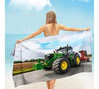 EMENZA Serviettes de Plage 200 x 200 cm Vert, Tracteur Drap de Plage XXL Séchage Rapide pour Enfant Femme Homme, Coton, Anti Sable, Serviette de Bain Grande Taille Microfibre