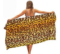 EMENZA Serviettes de Plage 3D Jaune, Serviette de Bain Imprimé Léopard 100 x 200 cm Microfibre à Séchage Rapide pour Femme Homme, Coton, Drap de Plage Grande Taille pour Piscine, Camping