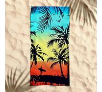 EMENZA Serviettes de Plage 80 x 160 cm, 3D Planche de Surf Tropicale Drap de Plage XL Microfibre à Séchage Rapide pour Femme Homme, Coton, Serviette de Bain Grande Taille pour Sauna, Piscine, Camping