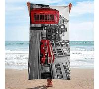 EMENZA Serviettes de Plage 90 x 180 cm 3D Bus Rouge, Serviette de Bain Cabine Téléphonique Microfibre à Séchage Rapide, Coton, Serviettes de Plage pour Enfant Femme Homme Grande Drap de Plage