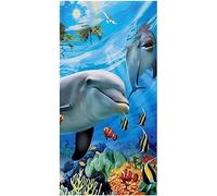 EMENZA Serviettes de Plage 90 x 180 cm 3D Dauphin Mignon, Serviette de Bain Animal Microfibre à Séchage Rapide, Coton, Serviettes de Plage pour Enfant Femme Homme Grande Drap de Plage