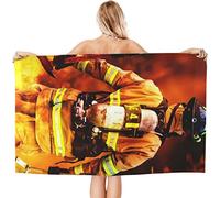 EMENZA Serviettes de Plage 90 x 180 cm Pompier, 3D Flamme Drap de Plage XXL Microfibre à Séchage Rapide pour Femme Homme, Coton, Serviette de Bain Grande Taille pour Sauna, Piscine, Camping