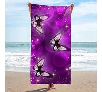 EMENZA Serviettes de Plage 90 x 180 cm Pourpre, 3D Papillons Drap de Plage XXL Microfibre à Séchage Rapide pour Femme Homme, Coton, Serviette de Bain Grande Taille pour Sauna, Piscine, Camping