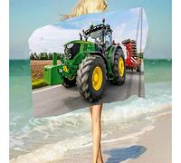 EMENZA Serviettes de Plage 90 x 180 cm Vert, 3D Tracteur Drap de Plage XXL Microfibre à Séchage Rapide pour Femme Homme, Coton, Serviette de Bain Grande Taille pour Sauna, Piscine, Camping