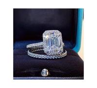 Emerald cut 2ct Lab Diamond Promise Ring Sets 925 sterling Silver Engagement Wedding Band Rings For Women Bridal Party Jewelry