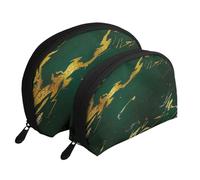 Émeraude Vert Foncé Tons de Terre Marbre Doré, Trousse de Maquillage Coquille Femme Petit Porte-Monnaie Trousse de Toilette Trousse à cosmétiques 2 pièces
