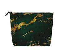 Émeraude Vert foncé Tons de Terre Marbre doré,Trousse de Toilette de Voyage Portable, Imitation Lin, en Lin.