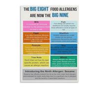 Emergency Allergen Quick Reference Chart Canvas Poster for Parents Caregivers Home Kitchen Use(Framed,12x18inch(30x45cm))