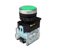 Emergency Stop Switch FXB38 22MM Push Button Switch On Off 1NO1NC Momentary Latching 10A 440V Flat Head Power Start Stop Buttons with Fixation(Green,Momentary Self-Reset)