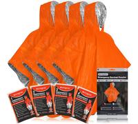 Emergency Survival Poncho (4 Pack) Thermal Mylar Blanket For Heat And Rain RetentionReversible With HoodWaterproof,Windproof,Portable