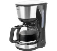 Emerio CME-122933 Cafetière filtrante 1,25 l pour jusqu'à 10 tasses de café frais, filtre permanent amovible, fonction anti-goutte, verseuse en verre, arrêt automatique, 1000 W, noir/argent