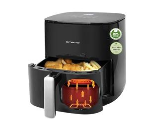 EMERIO Friteuse à air chaud avec volume XL de 5 litres, convient pour jusqu'à 4 personnes, nouvelle technologie : deux éléments chauffants en acier inoxydable (haut + bas), 8 programmes automatiques,