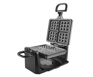 Emerio Gaufrier rotatif pour 4 gaufres belges en même temps, avec fonction rotative professionnelle, plaques antiadhésives, régulateur de température, 1000 W, testé « bien », argent, WM-110984.4