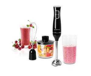 EMERIO HB-130492 Mixeur plongeant 4 en 1 avec 2 vitesses + fonction Turbo | Acier inoxydable | Mixeur plongeant + fouet + hachoir multifonction 500 ml + verre doseur 700 ml | Câble de 1,2 m | Puissant