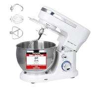 EMERIO Robot de cuisine pétrisseur avec bol en acier inoxydable de 5 l + 3 outils mélangeurs + protection anti-éclaboussures avec ouverture de remplissage puissante 1000 W Power 6 vitesses + Pulse