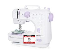 Emerio SEW-121820 Machine à coudre pour enfants et débutants, 12 motifs de points, mini avec pédale, alimentation électrique et batterie, maison, lumière LED, automatique avant et arrière, blanc/rose